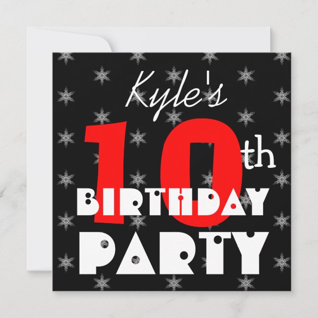 Invitation Custom Modern Kid's 10th Birthday Red and Black V8 (Devant)