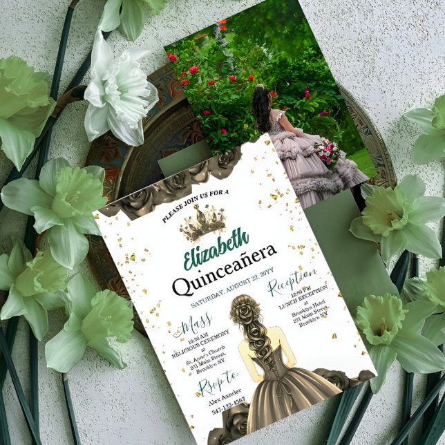 Invitation Custom Photo Emerald Green Quinceañera Invite (Créateur téléchargé)