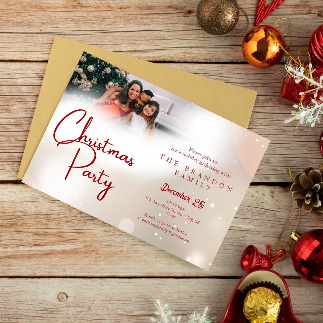 Invitation Custom Photo Family Holiday Holly Christmas  (Créateur téléchargé)