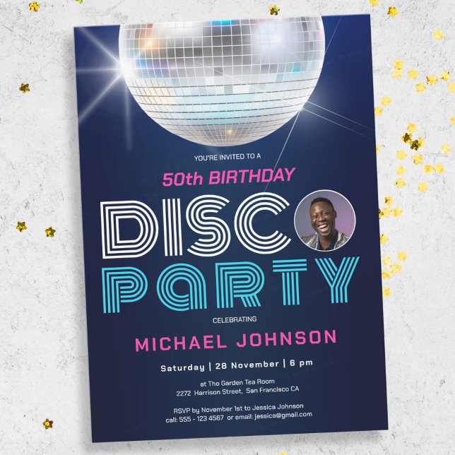 Invitation Custom Photo Fun Disco 50th Birthday Party (Mockup View)