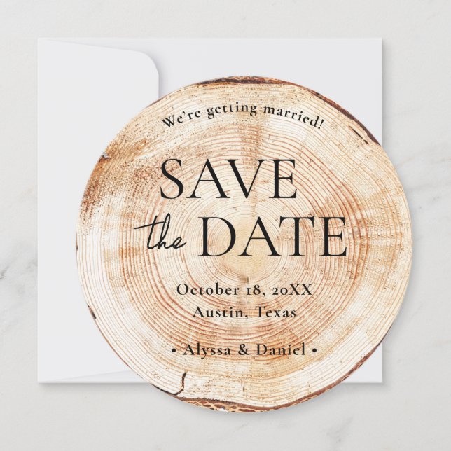 Invitation Custom Photo Wood Slice Rustic Wedding  (Devant)