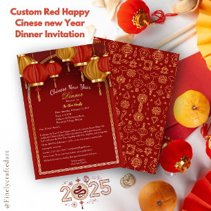 Invitation Custom Red Happy Cinese Nouvel An Dîner