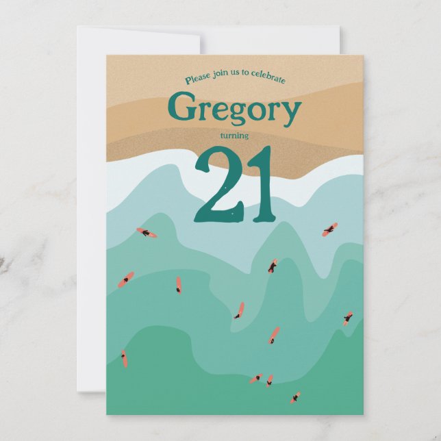 Invitation Custom Retro Surfing Ocean 21e anniversaire (Devant)