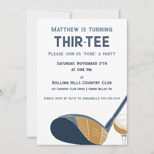 Invitation Custom Thir-Tee Par-Tee Golf Themed Birthday (Devant)