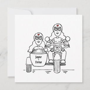Invitation Custom Two Brides Motorbike et Sidecar Mariage