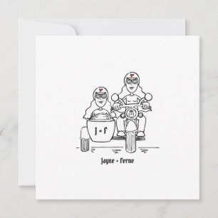 Invitation Custom Two Brides Motorbike et Sidecar Mariage