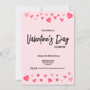 Invitation Custom Valentine's Day Friends aquarelle coeurs