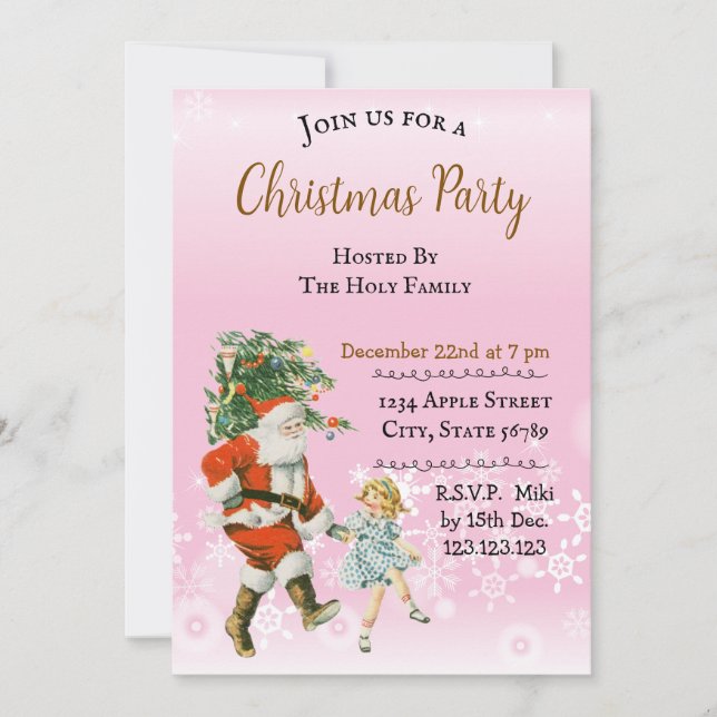 Invitation Custom Vintage Holiday Christmas Santa Pink (Devant)