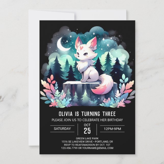 Invitation Custom Watercolor Wolf Birthday (Devant)