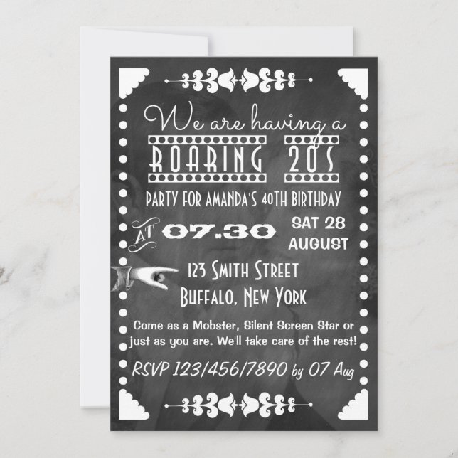 Invitation Customisée Chalkboard Roaring 20s Party (Devant)
