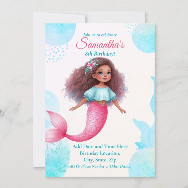 Invitation Customizable African American Mermaid Party (Devant)