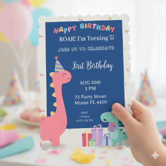 Invitation Customizable pink and blue dinosaur party invitati