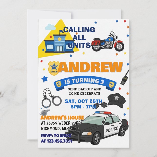 Invitation Customizable Police Officer Sheriff birthday  (Devant)