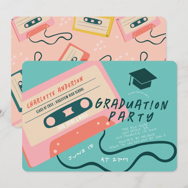 Invitation Cute 80's Pink Cassette Tape Musique (Devant / Derrière)