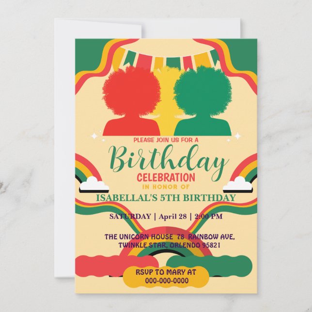 Invitation Cute afro afro-américaine filles fête d'anniversai (Devant)