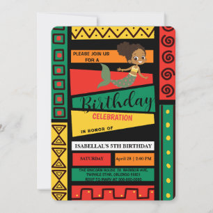 Invitation Cute afro mermaid Filles afro-américaines Annivers