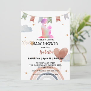 Invitation Cute afro MOM baby shower de ballon arc-en-ciel ét