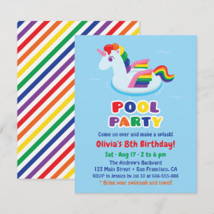 Invitation Cute ailé Unicorn Pool Float Anniversaire de enfan