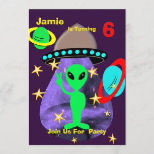 Invitation Cute Alien Espace Extérieur Thème Anniversaire