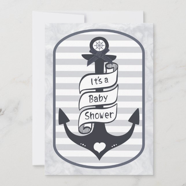 Invitation Cute Ancre nautique Bow et Baby shower à rayures (Devant)