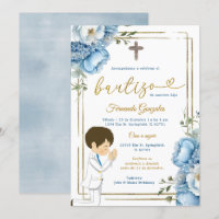 Cute Angel Boy espagnol Bautizo Dusty Blue Gold