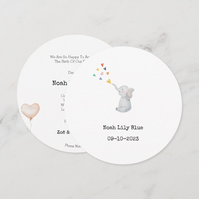Invitation Cute Animal Watercolor Elephant Hearts Card (Devant / Derrière)