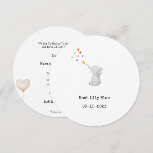 Invitation Cute Animal Watercolor Elephant Hearts Card
