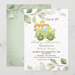 Invitation Cute Animaux Camion Drive Par Baby shower