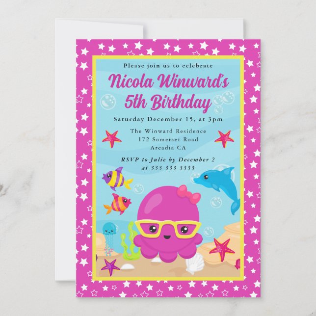 Invitation Cute Anniversaire de enfant de pieuvre sous-marine (Devant)