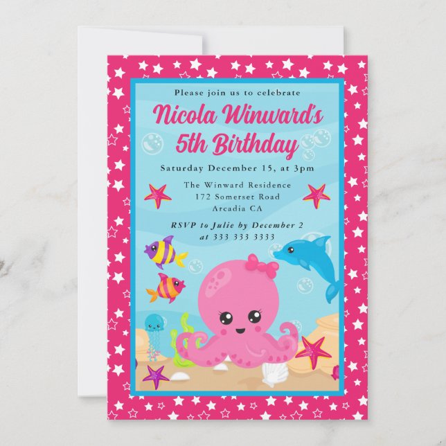 Invitation Cute Anniversaire de enfant de pieuvre sous-marine (Devant)