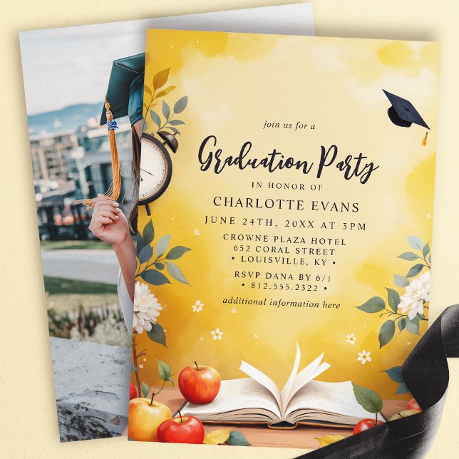 Invitation Cute Apples Livres Teacher Graduation Party Photo (Créateur téléchargé)