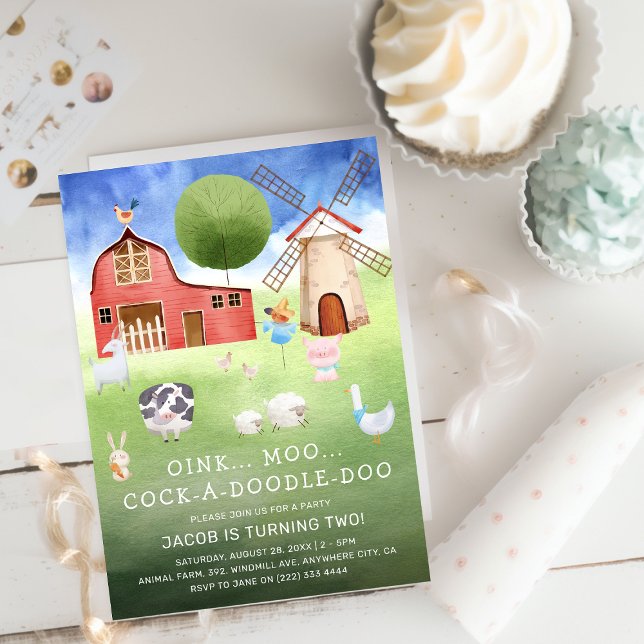 Invitation Cute Aquarelle Animaux de ferme Anniversaire de en (Créateur téléchargé)