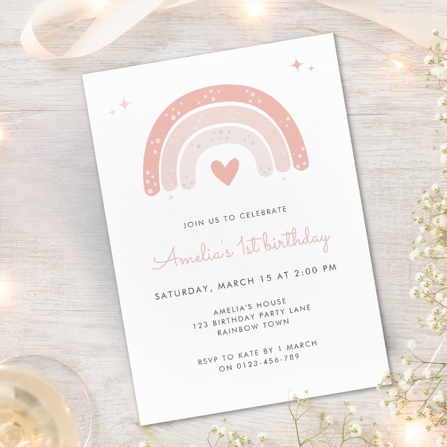 Invitation Cute Aquarelle arc-en-ciel 1er anniversaire (Créateur téléchargé)