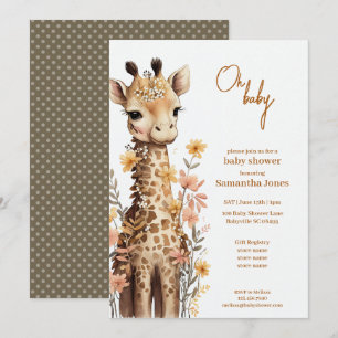 Invitation Cute Aquarelle Baby Giraffe Baby shower