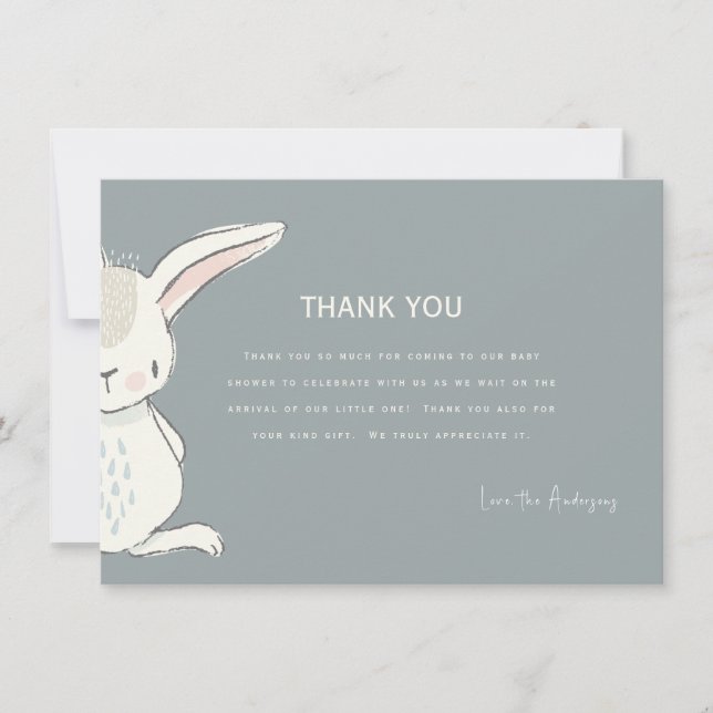 Invitation Cute aquarelle Baby shower de lapin Merci (Devant)