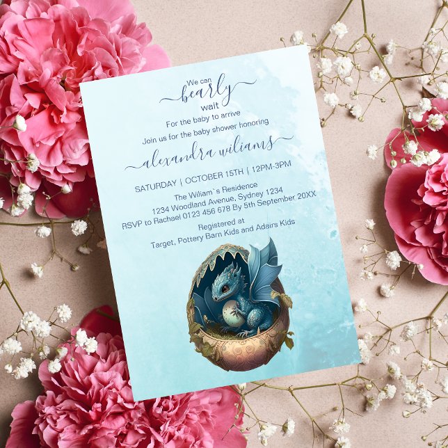 Invitation Cute Aquarelle Baby shower Dragon Bleu (Créateur téléchargé)