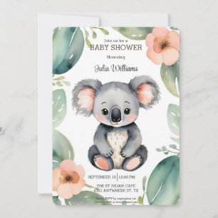 Invitation Cute aquarelle Baby shower Koala Floral