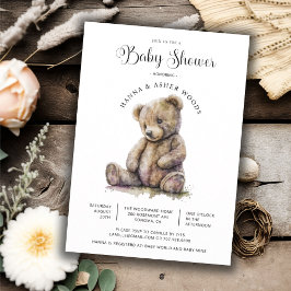 Invitation Cute Aquarelle Baby shower Ours Teddy