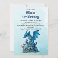Cute aquarelle Bleu Dragon 1er anniversaire