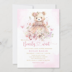 Invitation Cute Aquarelle Boho Teddy Bear Girl Baby shower