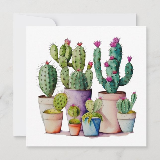 Invitation Cute aquarelle cactus succulents dans les pots (Devant)