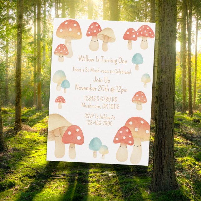 Invitation Cute Aquarelle Champignons Anniversaire de enfant  (Whimsical watercolor mushroom birthday invitation design )