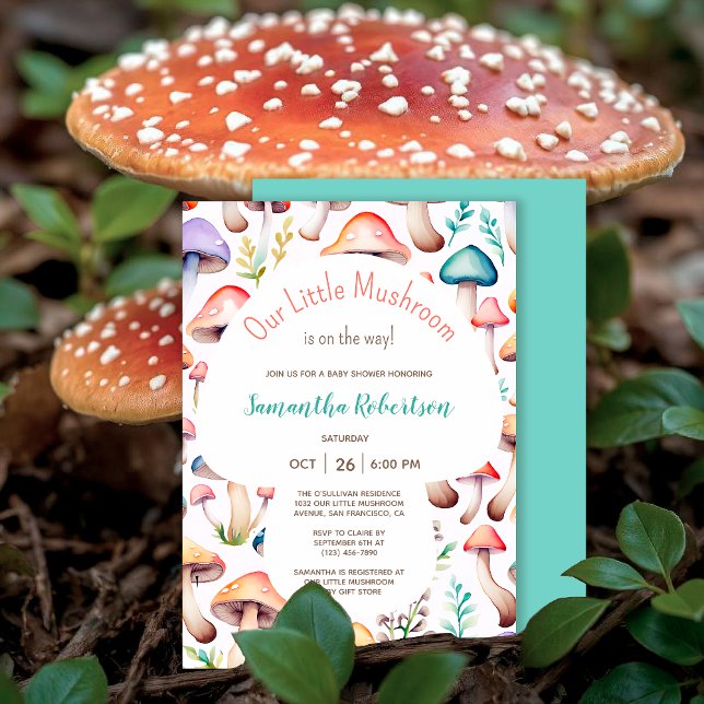 Invitation Cute Aquarelle Champignons Baby shower de bois (Créateur téléchargé)
