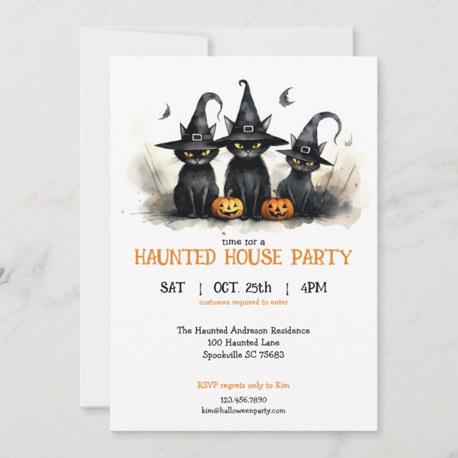 Invitation Cute Aquarelle Chats de cuisine Citrouille Hallowe (Devant)