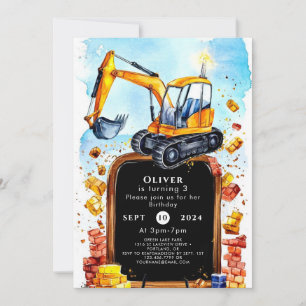 Invitation Cute Aquarelle Construction Anniversaire