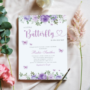 Invitation Cute Aquarelle Floral Butterfly Girl Baby shower