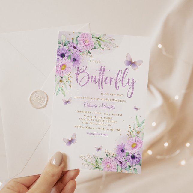 Invitation Cute Aquarelle Floral Butterfly Girl Baby shower (Créateur téléchargé)