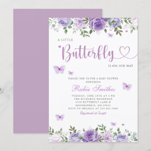 Invitation Cute Aquarelle Floral Butterfly Girl Baby shower