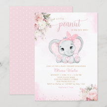 Cute Aquarelle Floral Elephant Baby shower fille