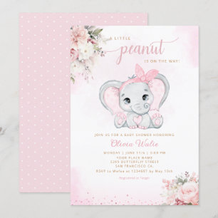 Invitation Cute Aquarelle Floral Elephant Baby shower fille